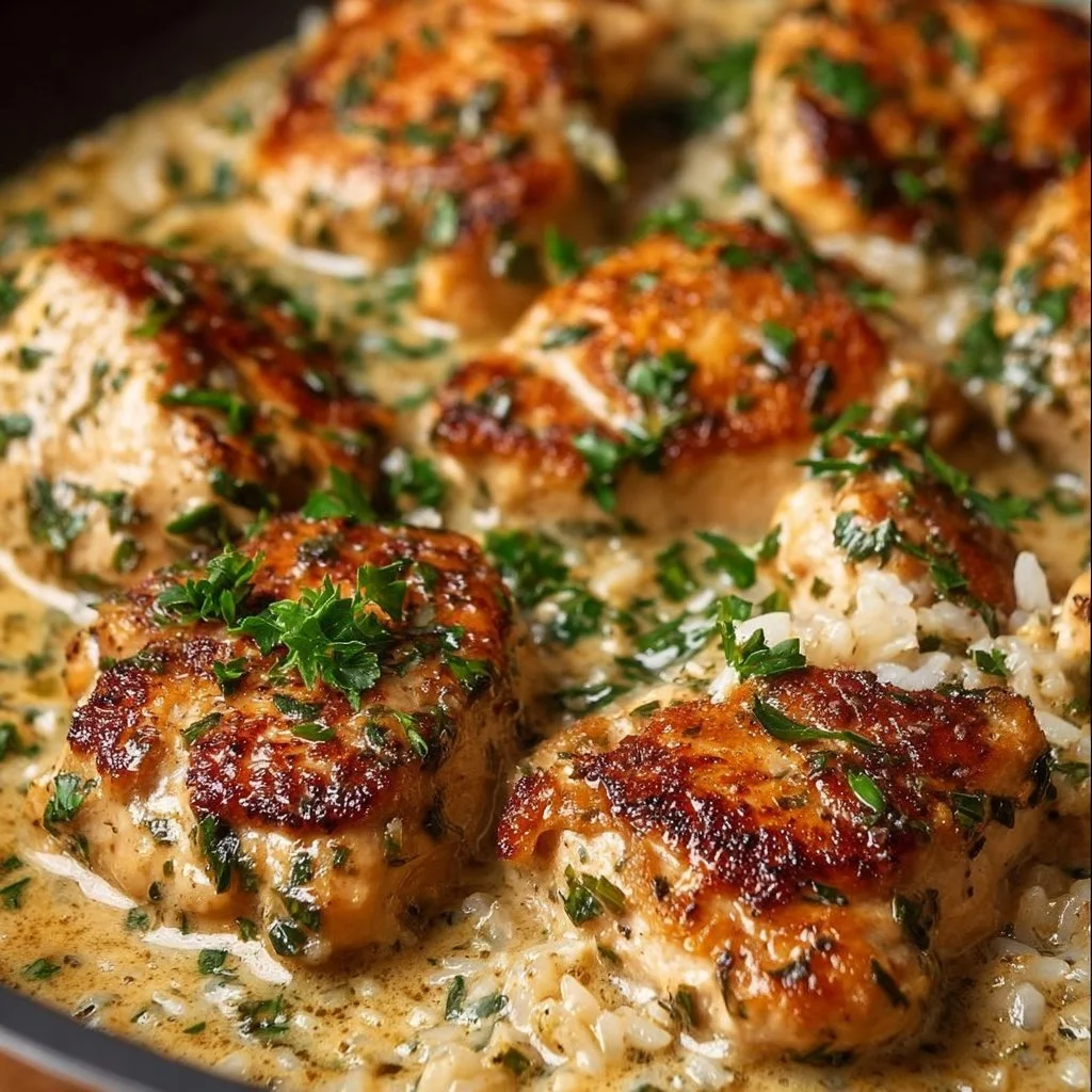 Creamy chicken served with herb sauce for a quick weeknight meal