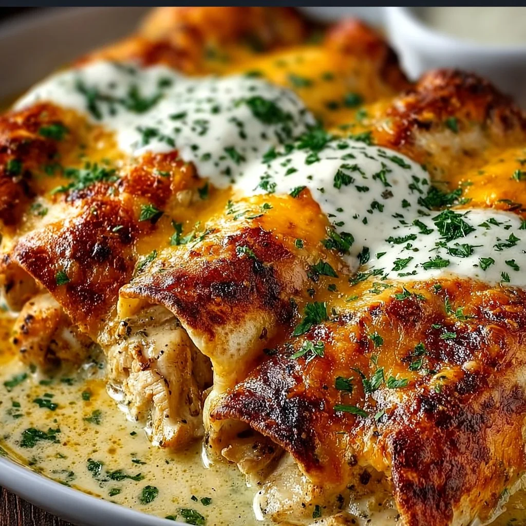 Delicious creamy protein chicken enchiladas on a plate for a quick weeknight meal.