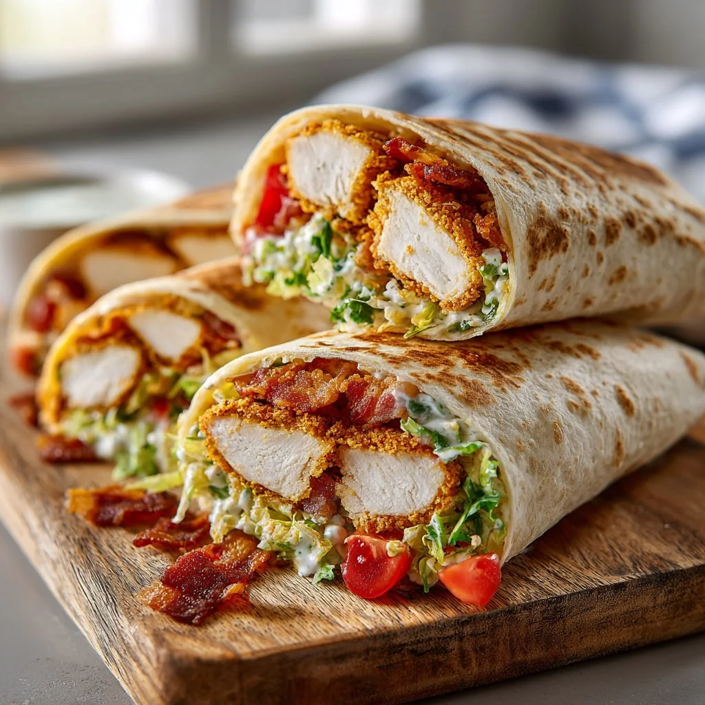 Crispy Chicken Bacon Ranch Wrap with fresh ingredients and savory flavors