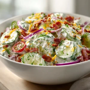 Cucumber Ranch Crack Salad featuring a creamy dressing and crunchy vegetables.