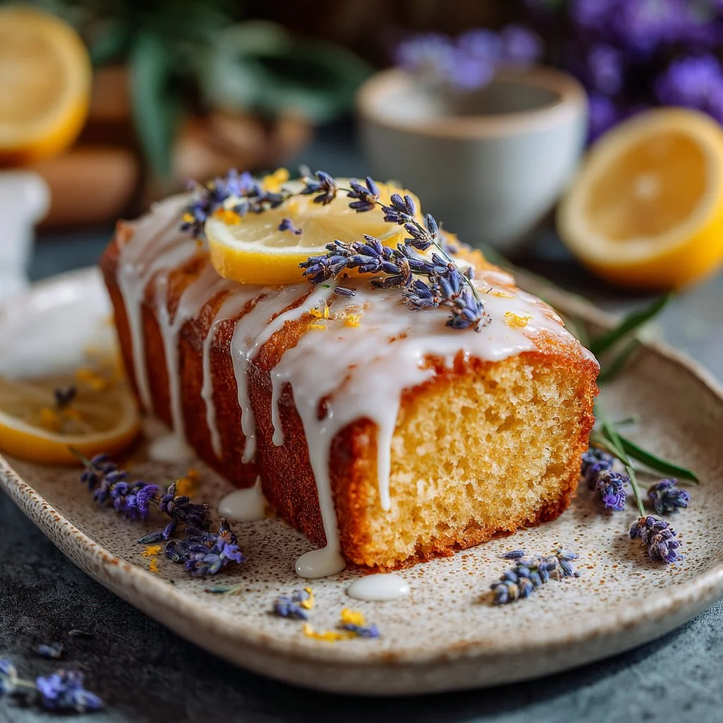 Delicious lemon lavender cake served at a summer brunch table.