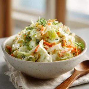 Bowl of Dill Pickle Coleslaw with fresh ingredients