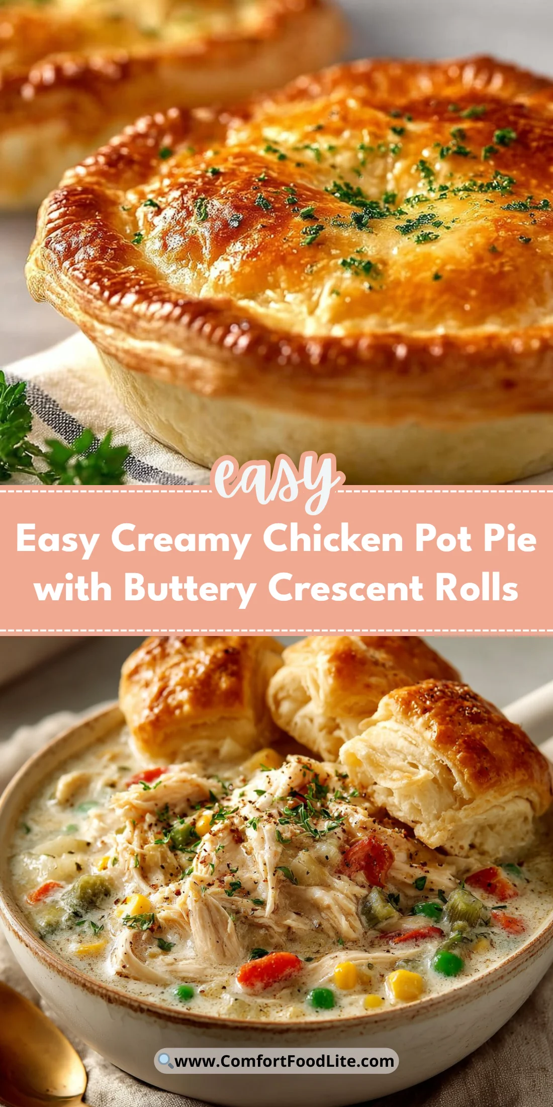 Easy Creamy Chicken Pot Pie with Buttery Crescent Rolls