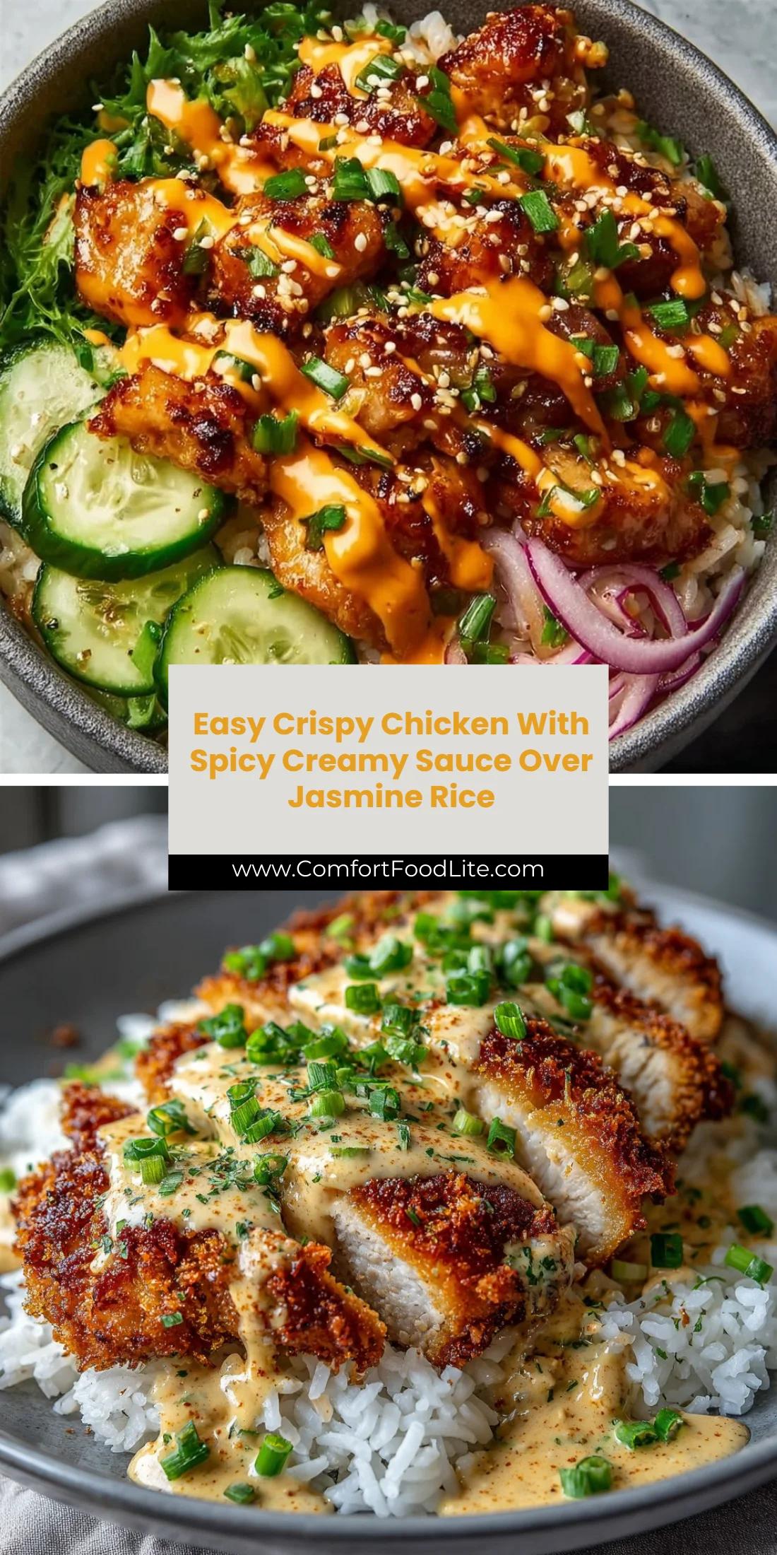 Easy Crispy Chicken With Spicy Creamy Sauce Over Jasmine Rice