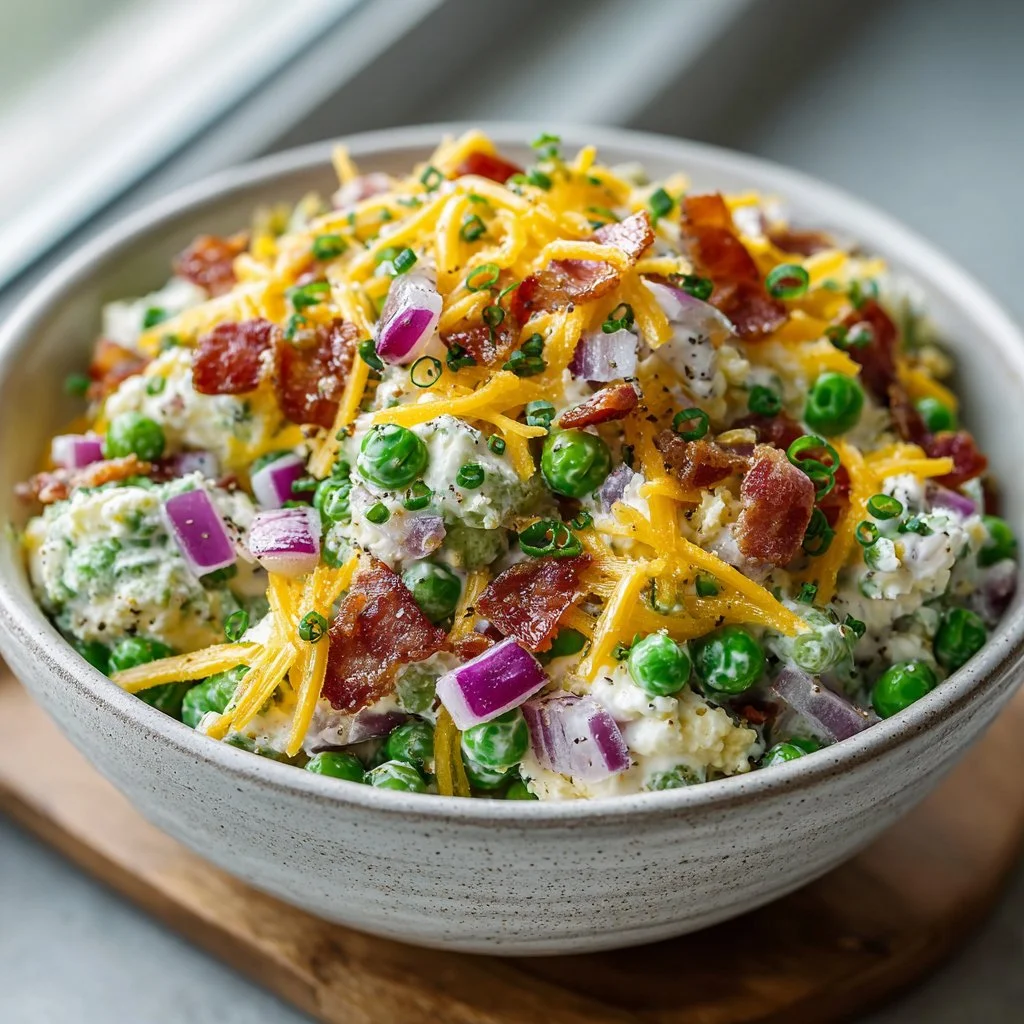 Easy Green Pea Salad with Bacon and Cheese