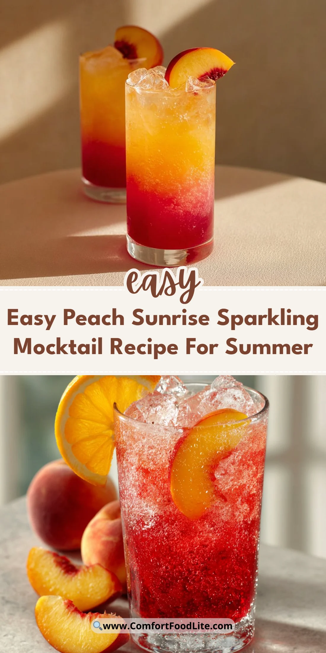 Easy Peach Sunrise Sparkling Mocktail Recipe For Summer