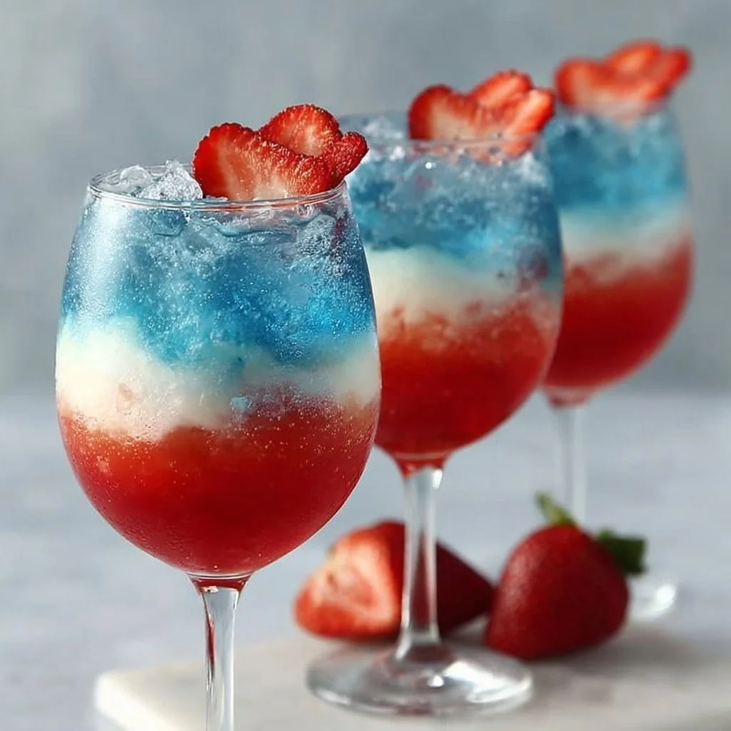 Colorful red white blue drinks for summer celebrations and festive occasions.