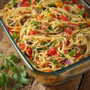 Easy spaghetti pasta salad with lemon dressing for summer