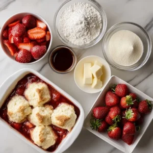 Delicious strawberry cream cheese cobbler with fresh berries and creamy topping