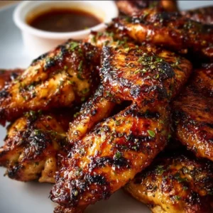 Delicious grilled chicken wings garnished and ready to serve