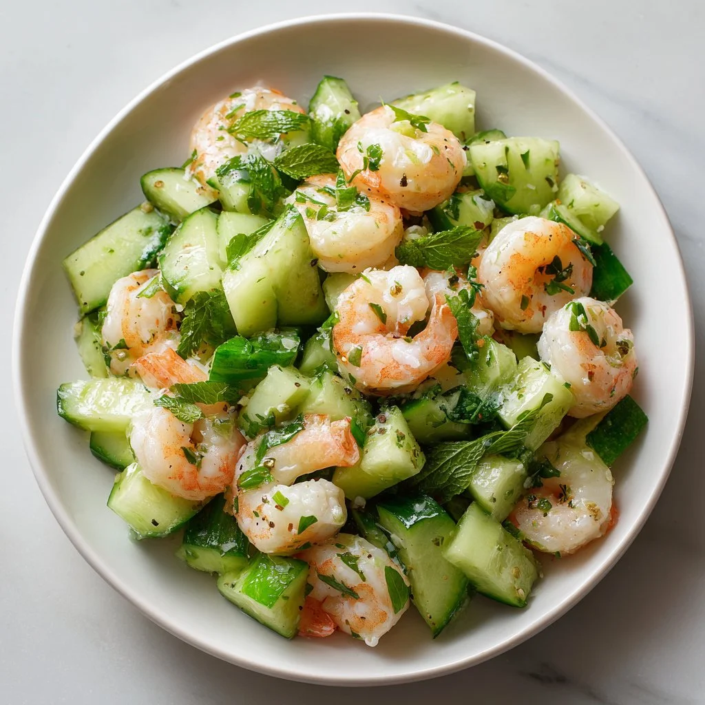 Healthy cucumber shrimp salad with fresh ingredients and vibrant colors