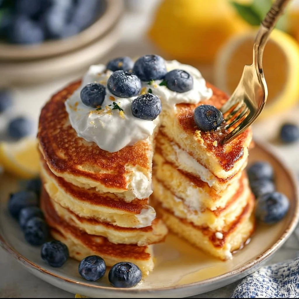 Stack of fluffy low calorie pancakes on a breakfast plate