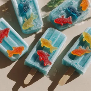Ocean Blue Lemonade Popsicles in a colorful summer setting