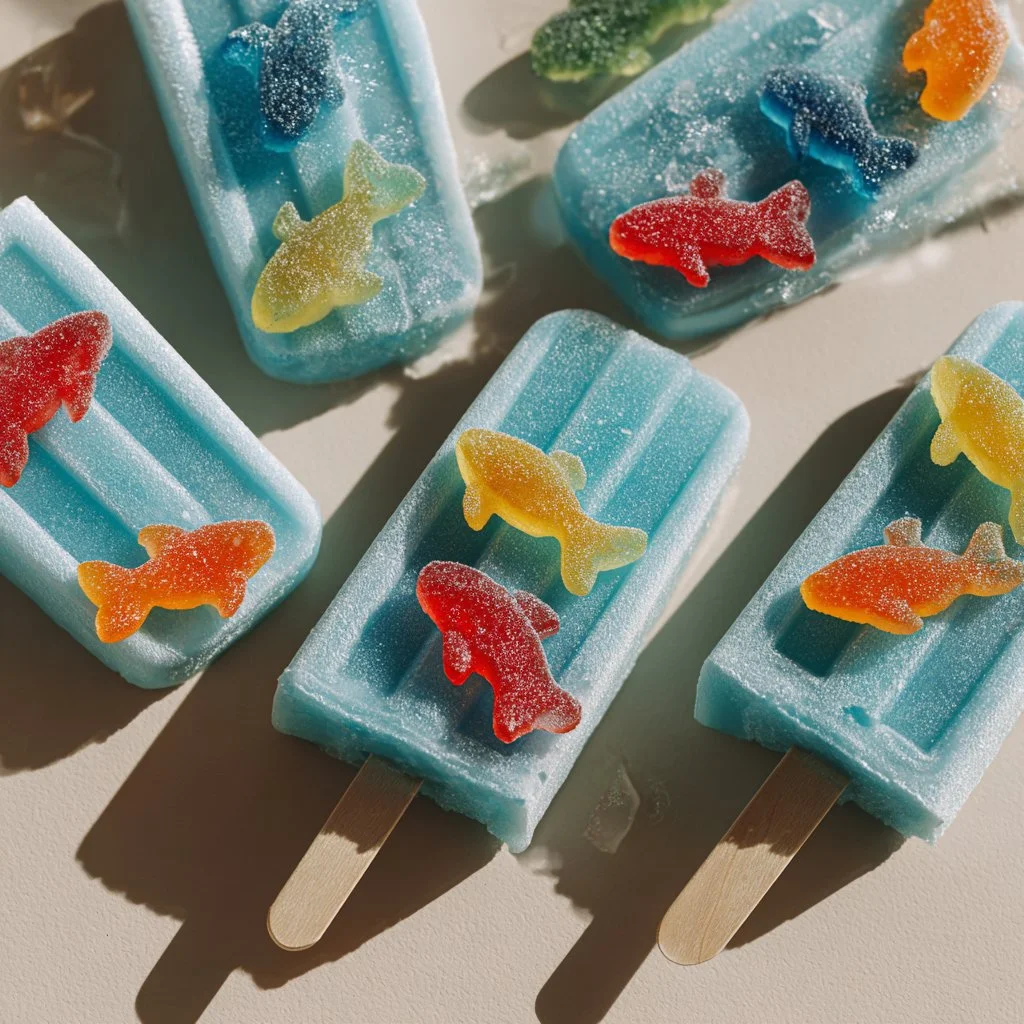 Ocean Blue Lemonade Popsicles in a colorful summer setting