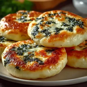 Freshly baked spinach cottage cheese flagels on a wooden board