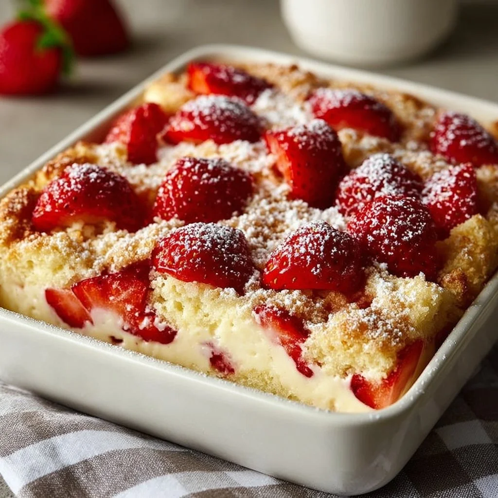 Delicious Strawberry Cheesecake Dump Cake, a perfect comfort dessert