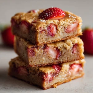 Delicious Strawberry Lemon Blondies baked with fresh strawberries and zesty lemon