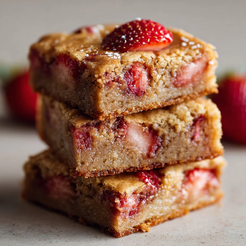 Delicious Strawberry Lemon Blondies baked with fresh strawberries and zesty lemon