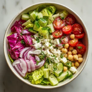 A colorful Scala Chopped Salad with various fresh ingredients on a plate