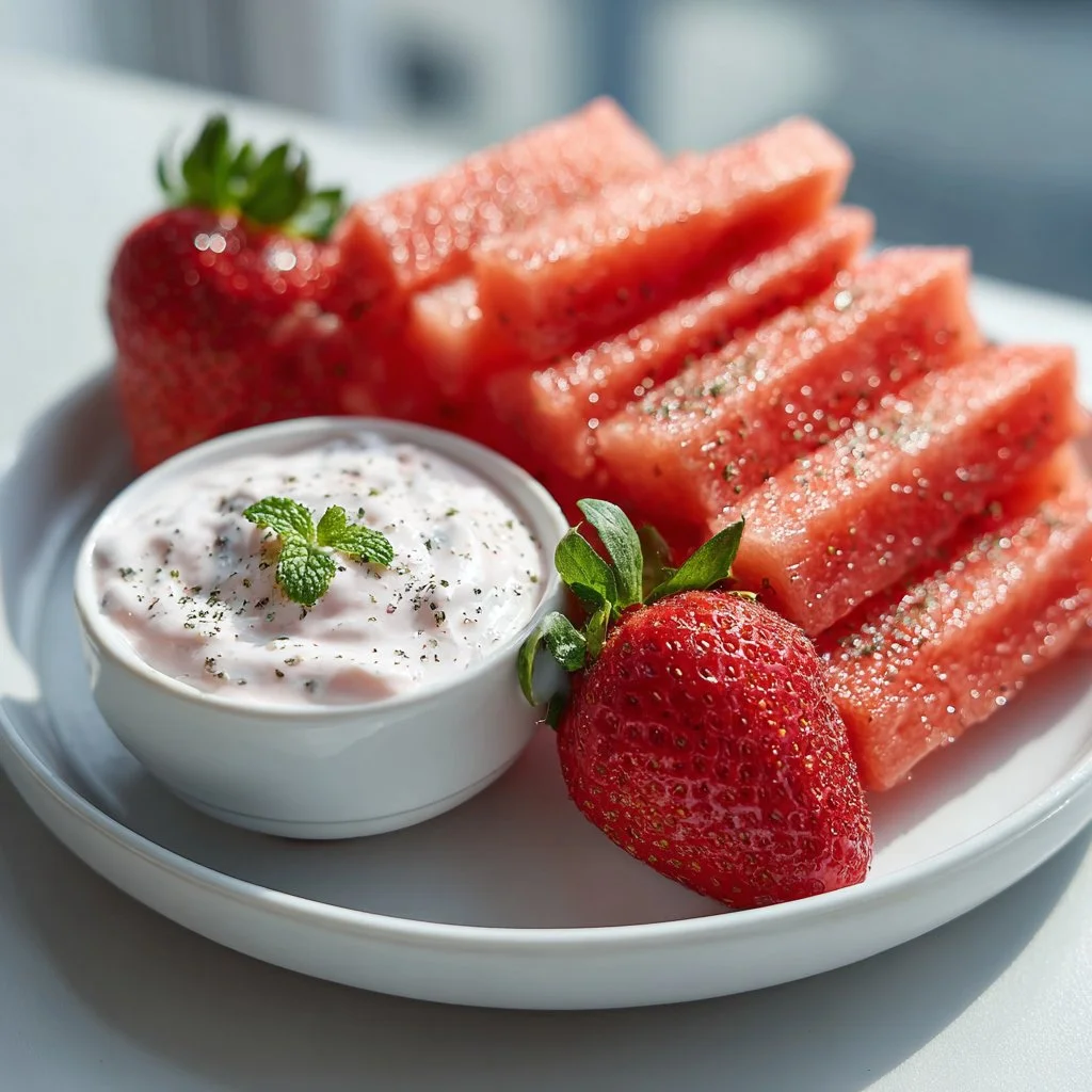 TikTok Watermelon Fries with Strawberry Yogurt Dip