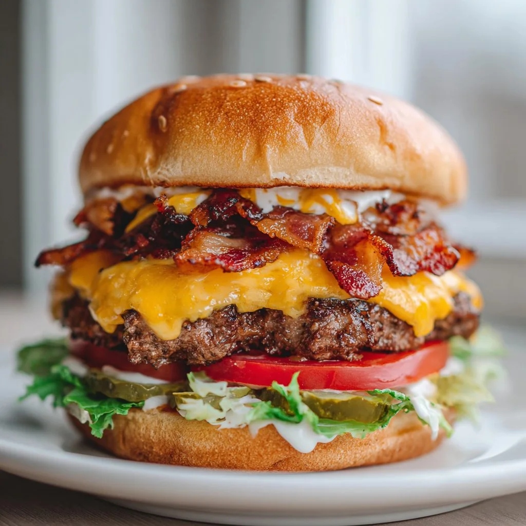 Delicious crack burgers stacked with toppings ready to be enjoyed.