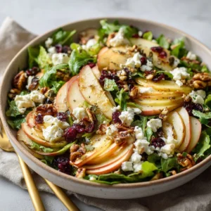 Vibrant Honeycrisp Apple Feta Salad on a rustic wooden table