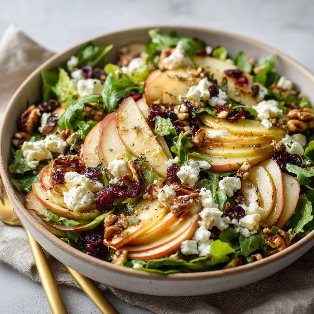 Vibrant Honeycrisp Apple Feta Salad on a rustic wooden table