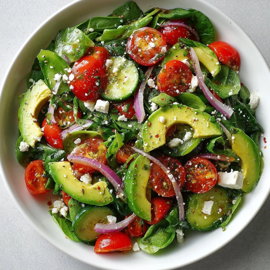 Vibrant spring salad with avocado and fresh vegetables