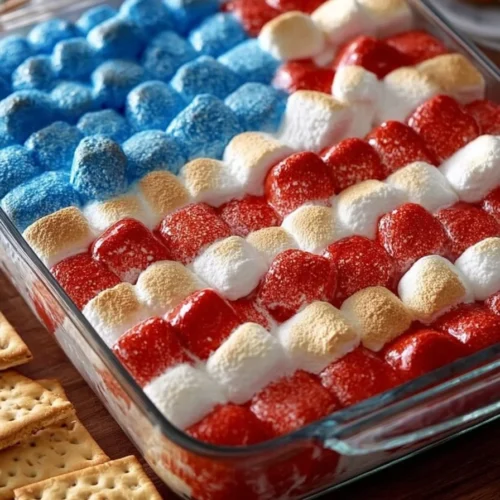 Delicious 4th of July S'mores Dip dessert in a serving dish