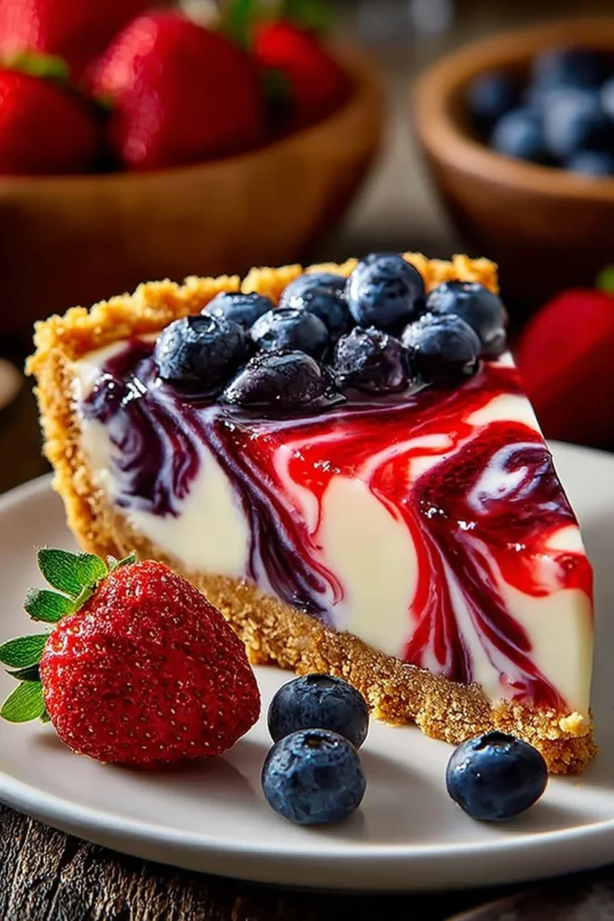 Colorful 4th of July Swirl Pie with red, white, and blue swirls for festive celebrations.