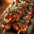 Delicious BBQ chicken skewers grilled to perfection