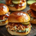 BBQ pulled chicken sliders served on fluffy Hawaiian rolls.