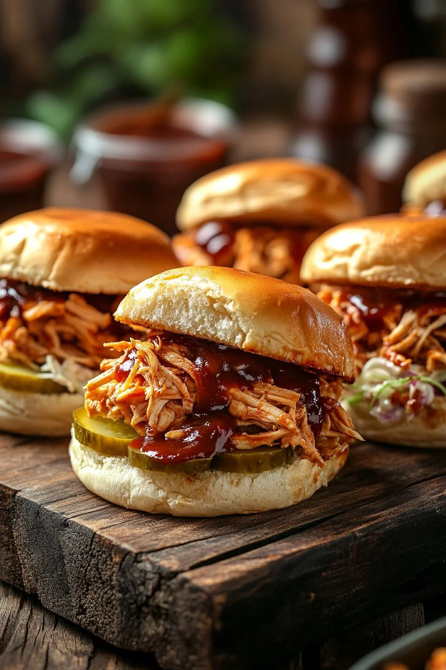 BBQ Pulled Chicken Sliders on Hawaiian Rolls