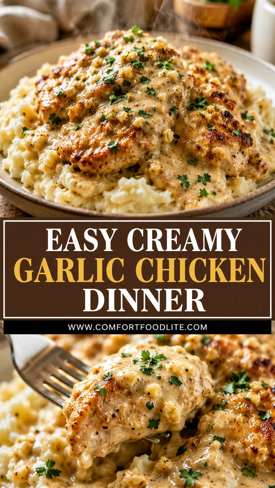 Chicken and Garlic Gravy with Cheesy Mashed Potatoes