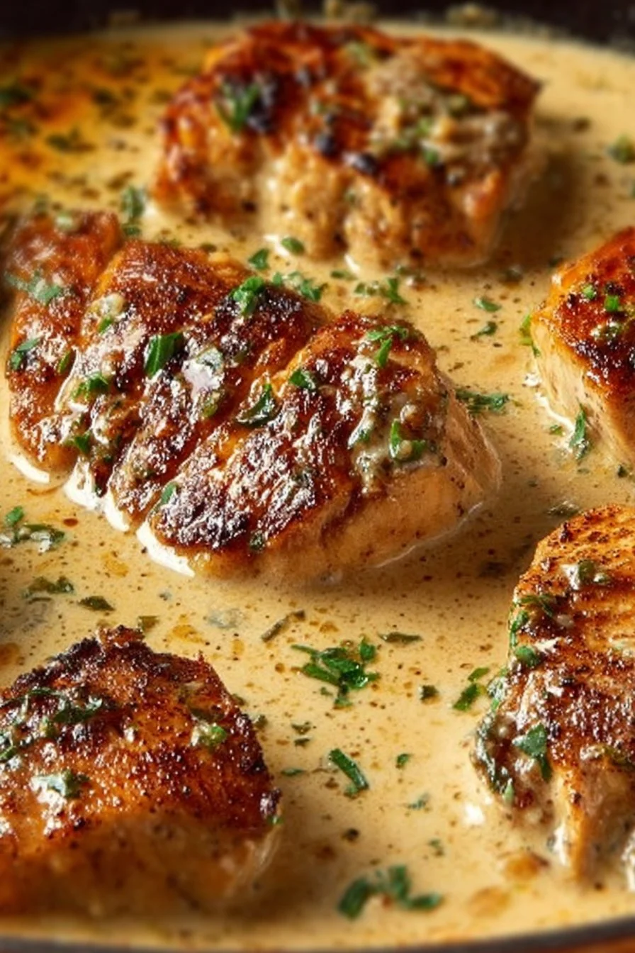Creamy Ranch Chicken dish served on a plate with herbs