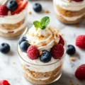 Delicious easy berry cheesecake cups topped with fresh berries.