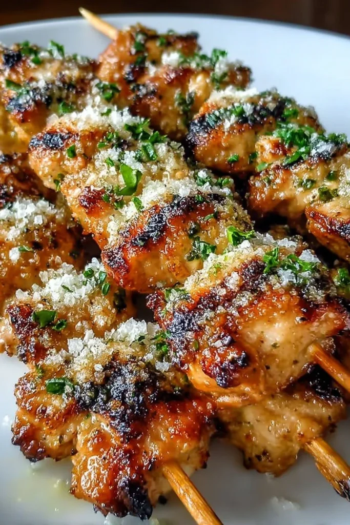 Grilled Ranch Garlic Parmesan Chicken Skewers with vibrant flavors and seasonings
