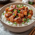 Honey Garlic Chicken Rice Bowl with vegetables and rice