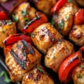 Honey Mustard Chicken Skewers grilled to perfection with vibrant colors.