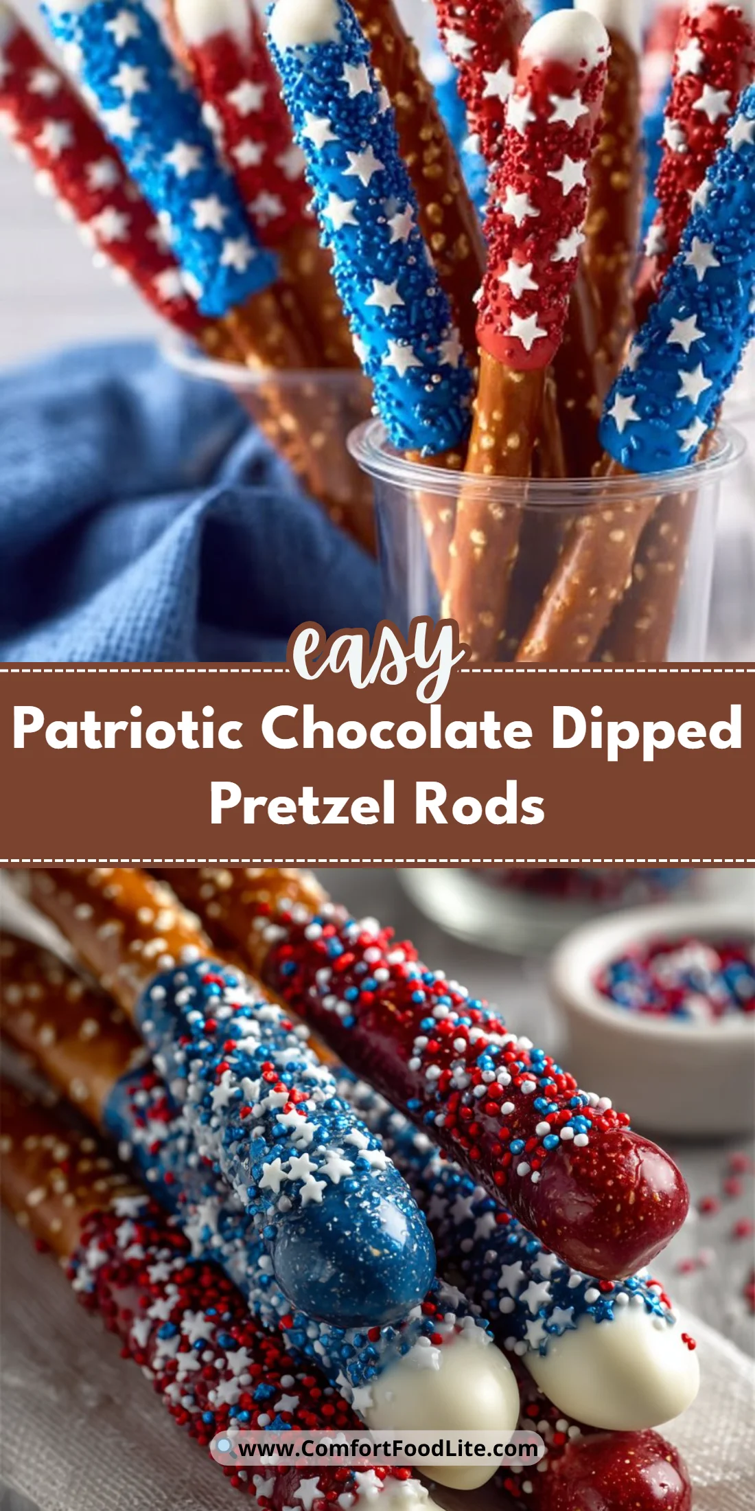 Patriotic Chocolate Dipped Pretzel Rods