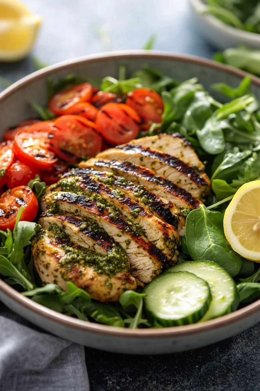 Pesto Grilled Chicken Avocado Salad