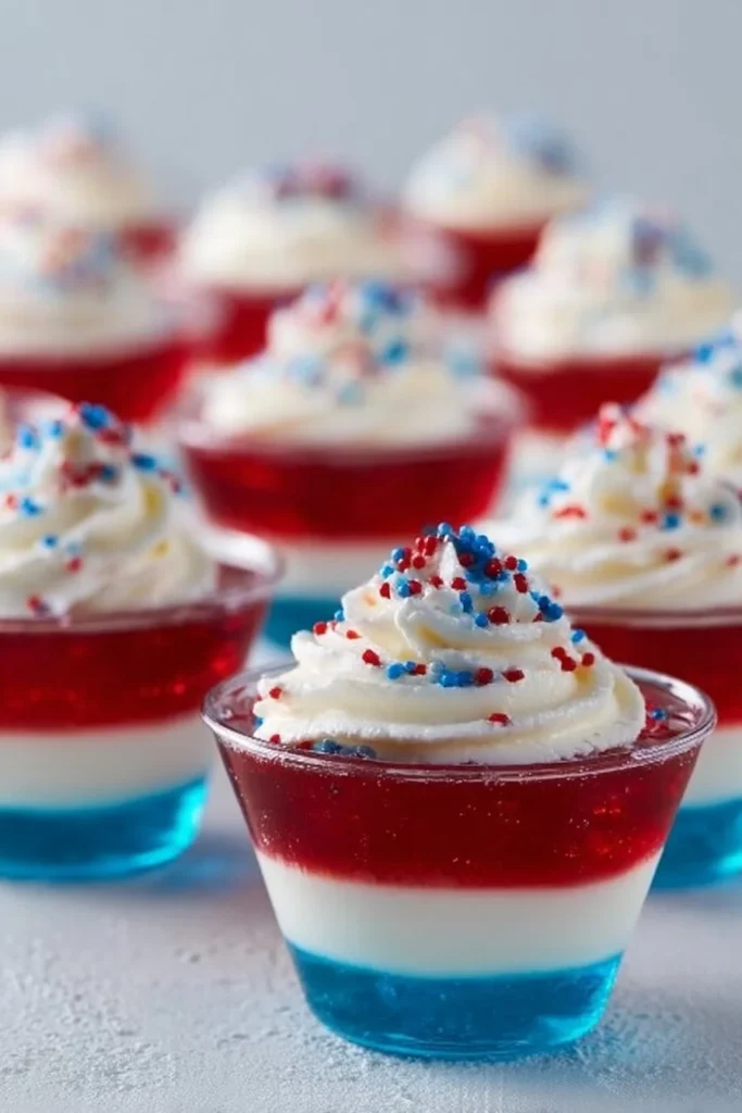 Red, White, and Blue Jello Cups for festive summer celebrations.