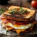 Delicious sourdough breakfast sandwich with egg, avocado, and cheese