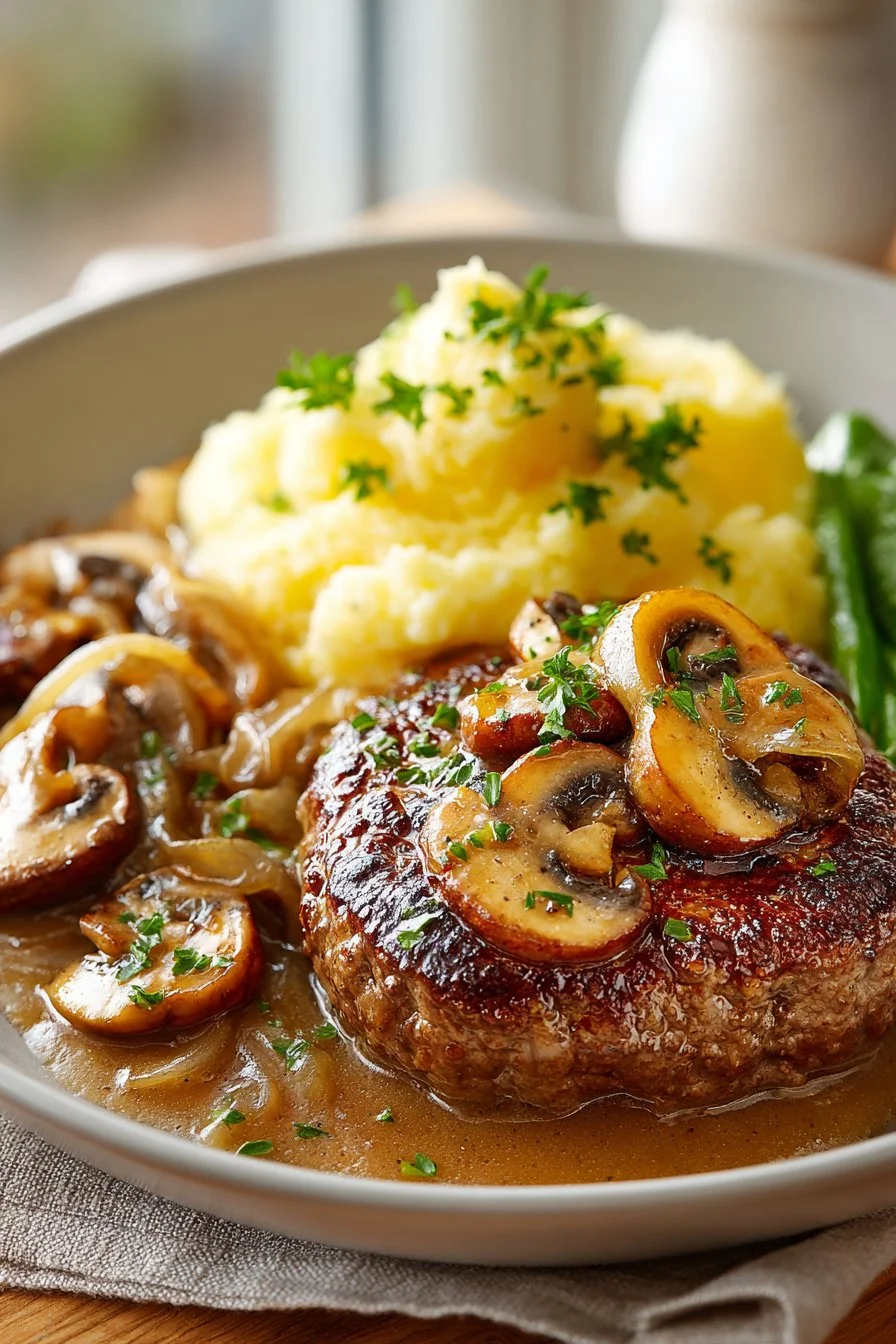 Southern Hamburger Steak with Onion and Mushroom Gravy