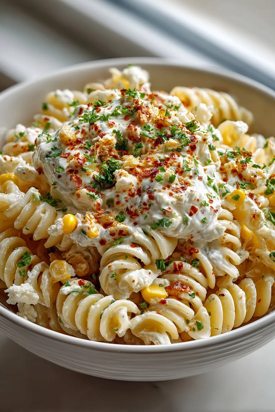 Tasty Elote Pasta Salad with Greek Yogurt - Moana's Kitchen