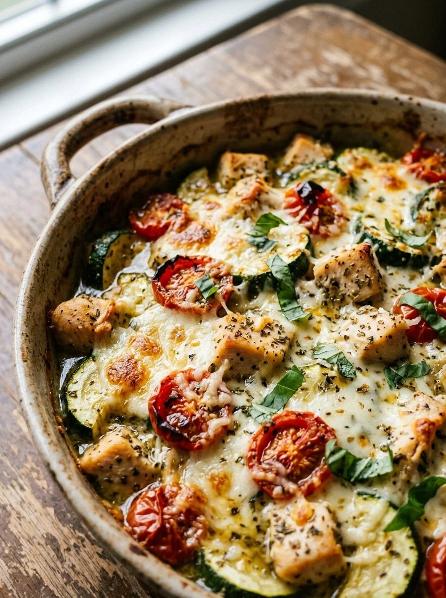 Delicious Chicken Zucchini Bake with tender chicken and fresh zucchini