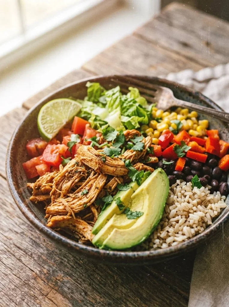 Colorful and nutritious easy healthy burrito bowls with toppings