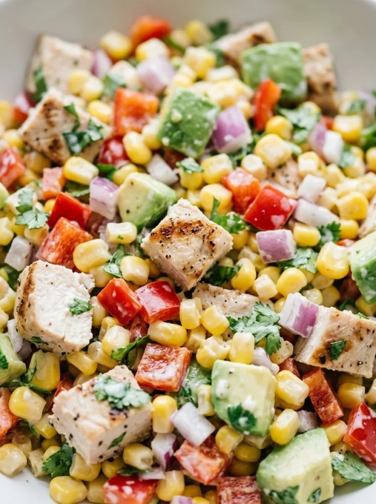 Low Cal Chicken Street Corn Salad served in a bowl with vibrant ingredients
