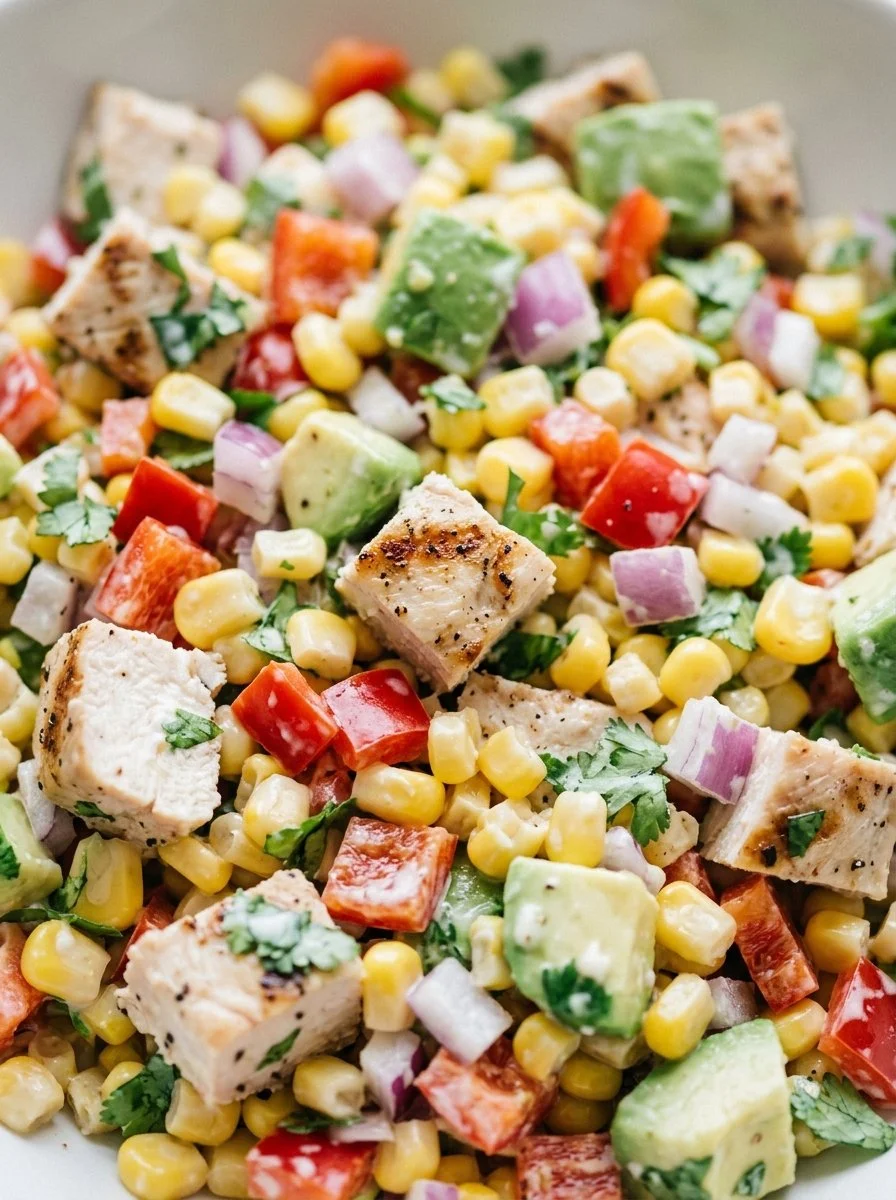 Low Cal Chicken Street Corn Salad served in a bowl with vibrant ingredients