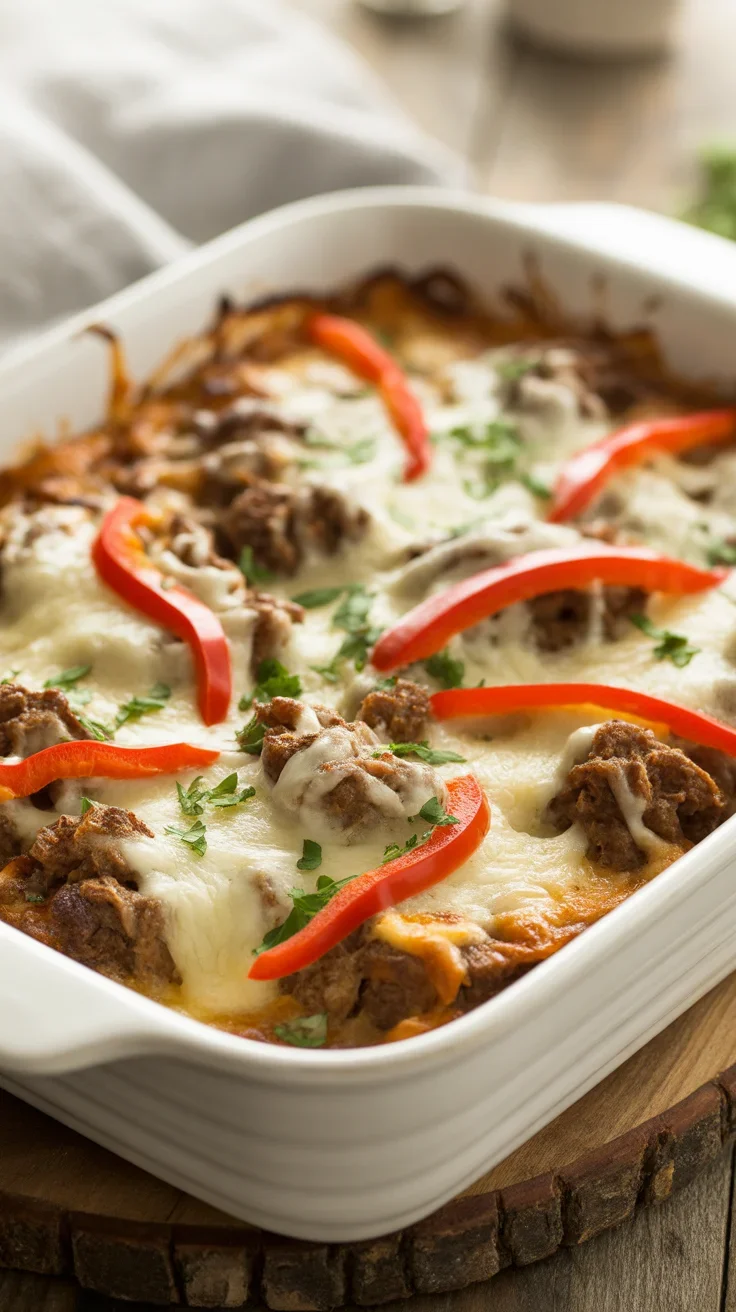 Cheesy Low Carb Philly Cheesesteak Casserole Recipe